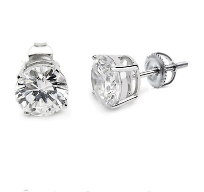 #ad ROUND CUBIC ZIRCONIA SCREW BACK STUD EARRINGS 925 STERLING SILVER RHODIUM PLATED $12.99