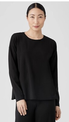 #ad Eileen Fisher Side Zip Box Top in Black Size Medium Organic Cotton Stretch $18.00