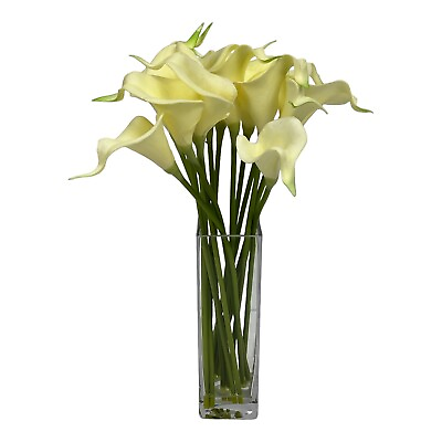 #ad Artificial Calla Lily 16 PCS Real Touch Cream Flowers 14quot;H with Vase NEW $22.95