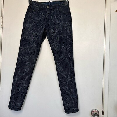 BLEUlab NWT Revisable Skinny Jeans Dark Wash Paisley Print Size 28 $48.00