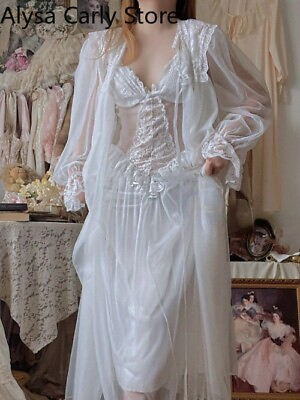 #ad White Fairy Vintage Sweet Dress Women Mesh Lace Sexy Dress Female Patchwork $46.05