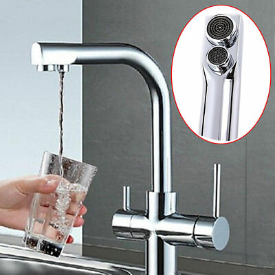 Basin Sink Mixer Tap 3 Way Double Handle Kitchen Pure Water Spout Filter Faucet $86.92