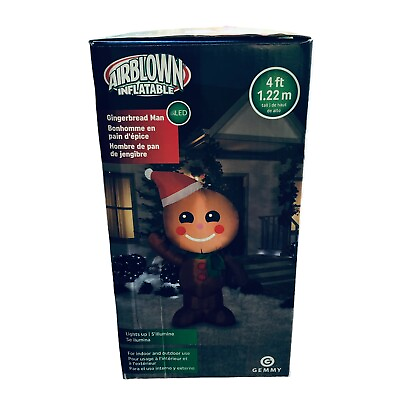 #ad Gingerbread Boy Man Inflatable Gemmy Christmas Decoration 4ft Tall Light Up $30.00