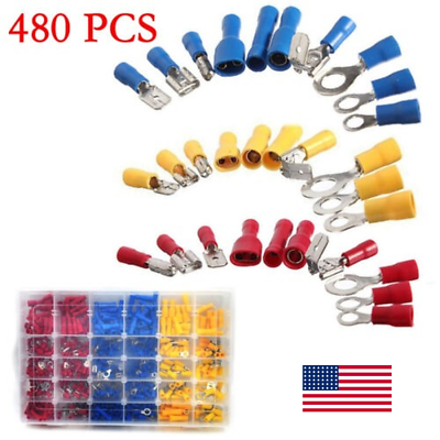 #ad 480Pcs Assorted Crimp Terminal Insulated Electrical Wire Connector Set Practical $25.99