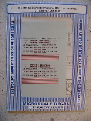 Microscale Decal N 60 4110 Spokane International RS 1 Locomotives UP Color 62 67 $7.00