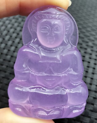 #ad Chinese Icy Lavender Natural Jade Carved Guanyin Kwan Yin God Pendant $29.00