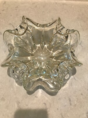#ad MURANO Sommerso style Clear Glass With Gold Flecks 8.5 quot; MCM Display Item $43.99