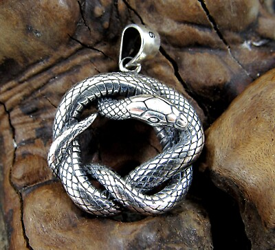 #ad Handcrafted Solid 925 Sterling Silver Interwoven Intertwined Snake Pendant $20.21