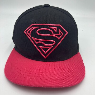 Superman Hat Cap Black Pink Snap Back Adjustable Six Flags $8.54