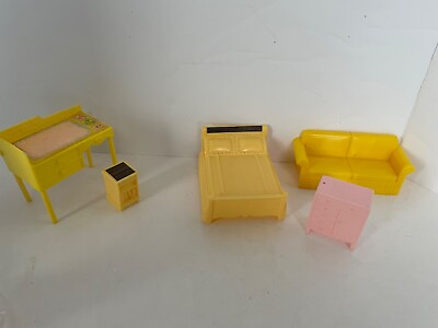 #ad Vintage Dollhouse Furniture Plastic Marx bed nightstand baby changing table sofa $10.00