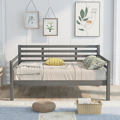 #ad Platform Bed Wooden Bed Frame Full Size Daybed with Clean Lines for Bedroom Gray $152.59