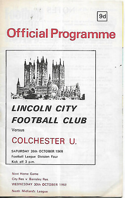 #ad Vintage programme Lincoln City v Colchester United Div 4 vgc Oct 1968 SALE £1 GBP 1.00