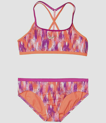 Nike T Cross Back Mid Bikini Set Girl#x27;s Size L Large Orange Multi $19.99