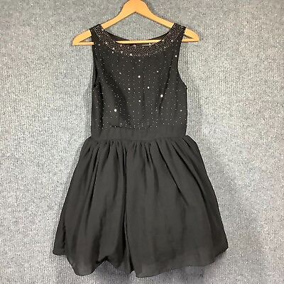 Little Mistress Black Beaded Evening Dress Size 12 Sleeveless Keyhole Back GBP 3.35