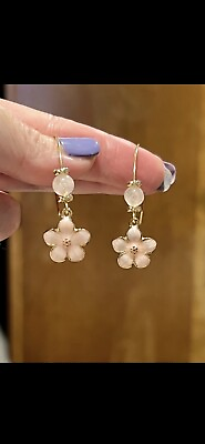 #ad New Delicate Rose Quartz Cherry Blossom Earrings $10.00