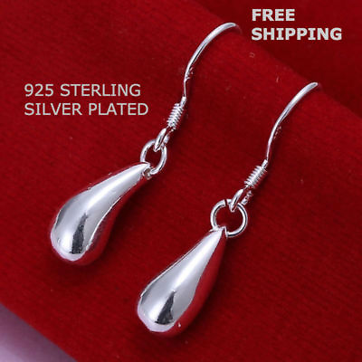 Women Jewelry 925 Sterling Silver Plated Water Drop Small Dangle Hook Earrings $8.79
