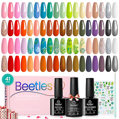 #ad Beetles Gel Nail Polish Kit 39Pcs 36 Colors with 3Pcs Base Top CoatWhite Green $38.25