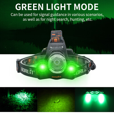 #ad BORUiT RJ 3000 Rechargeable LED Headlamp Green Light Hunting Fishing Torch Lamp $31.39