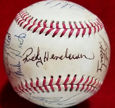 #ad #ad 1982 RICKEY HENDERSON Signed Ball Oakland Athletics Team STOLEN BASE RECORD YEAR $244.29