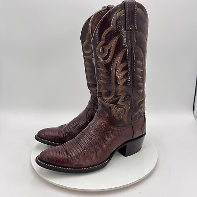 #ad Justin 8308 Men Size 8.5D Brown Exotic Teju Lizard Pull On Cowboy Western Boot $44.95