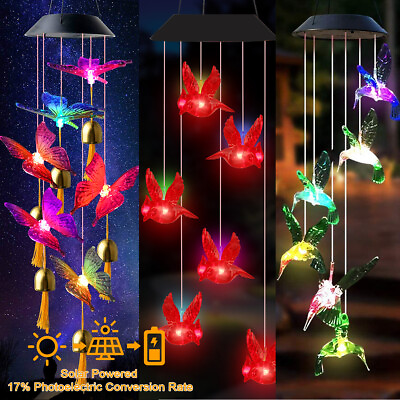 #ad Solar Wind Chimes Light LED Hummingbird Color Changing Hanging Lamp Garden Decor $9.99