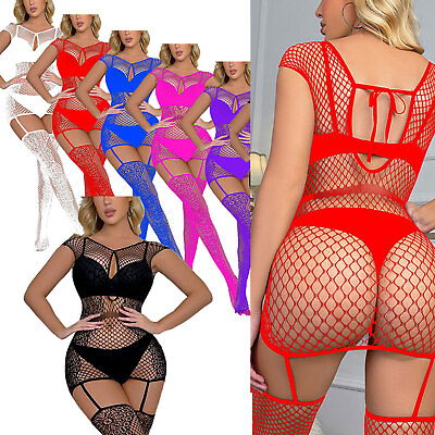 #ad Sexy Lingerie Fishnet Body stockings Dress Underwear Babydoll Sleepwear Bodysuit $5.45