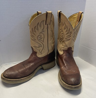 #ad mens justin cowboy boots work boots 11 d western brown cream beige $44.99
