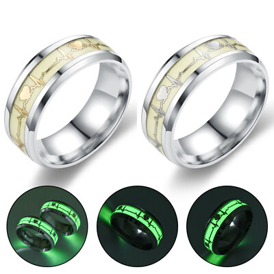 #ad Mens Womens Lady Luminous Ring Glow In The Dark Stainless Steel Party Jewelry AU $4.17