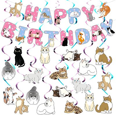 #ad Cat Birthday Party Decorations Hanging Swirls Banners Kitties Pet Garland 2 $30.09