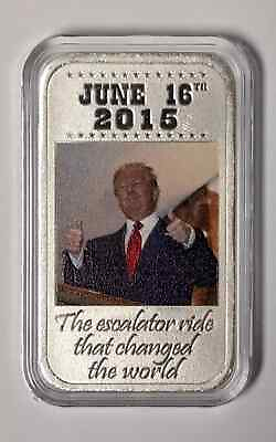 #ad Donald Trump 1 oz .999 Silver Bar Escalator Colorized In Capsule $37.40