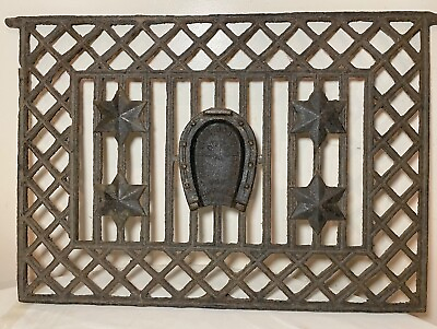 #ad rare antique heavy cast iron architectural salvage horseshoe star grate door $477.89