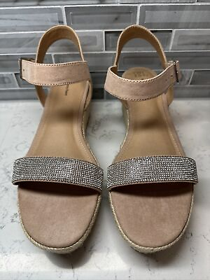 #ad Women#x27;s Time And Tru Memory Foam Brown Wedge Sandals w Rhinestones Size 10 NEW $20.66