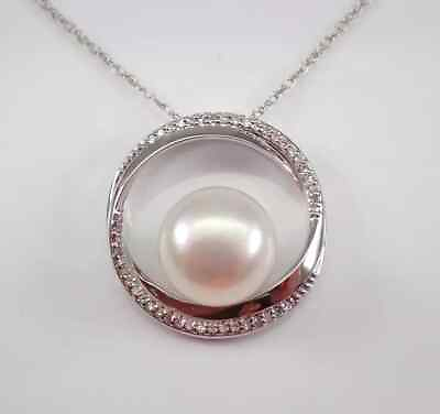 #ad 2Ct Round Cut Genuine Pearl Circle Drop Pendant 14K White Gold Plated Free Chain $112.49