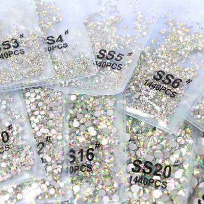 #ad 1440pcs Crystal AB Rhinestones FlatBack Glitter Diamond Gems 3D Nail Art Decor $1.98