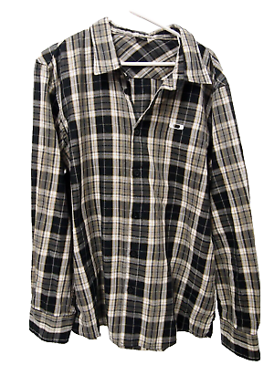 #ad Oakley Mens Shirt XL Black Grey Gold Plaid Long Sleeve Button $18.02