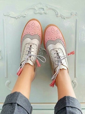 #ad Custom Made New Women#x27;s Multicolor Leather Oxford Lace up Wingtip Brogue Shoes. $189.99