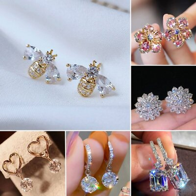 #ad Fashion Cubic Zirconia Crystal Earrings Stud Drop Dangle Women Party Jewelry New C $1.36