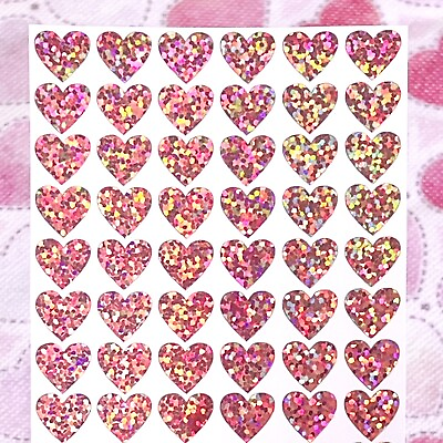 #ad Rose Gold Holographic Sparkle Heart Stickers Custom Size $3.00