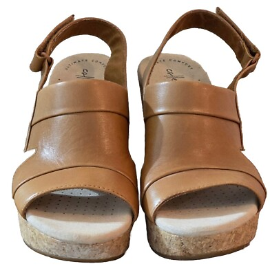 #ad Clarks Womens Annadel Open Toe Casual Platform Wedge Cork Sandals Sz 9 Brown Tan $40.00