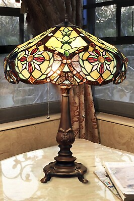 #ad 23” Tiffany Style Victorian Stained Glass Double Lit Table Accent Reading Lamp $189.90