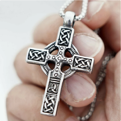 #ad big CELTIC NORDIC CROSS Pendant Charm On 20quot; Chain 925 Sterling Silver Necklace $19.89