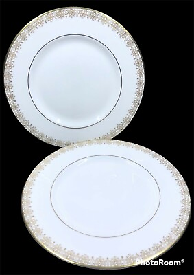 2 Vintage Royal Doulton Gold Lace Salad Plates Cream Porcelain Gold Trim 8” $28.95