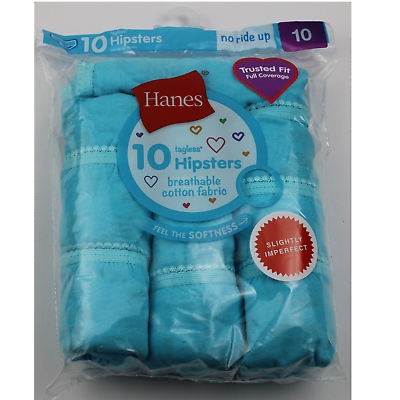 Hanes Girls Briefs Tagless 10 Pair Underwear No Ride Up Blue Size 10 NEW Tags #ad $14.99