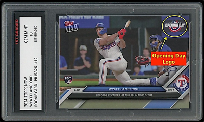 #ad Wyatt Langford 2024 Topps Now 1st Graded 10 Opening Day Logo Rookie Card Rangers $37.50