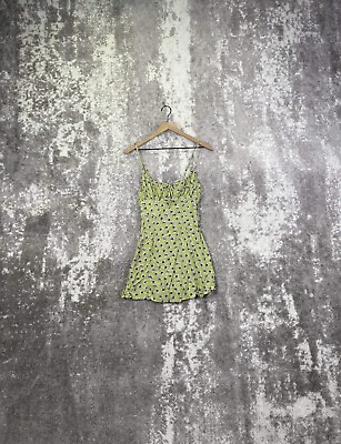 Urban Outfitters Green Sleeveless Shell Print Smocked Back Slip Dress Size S $12.99