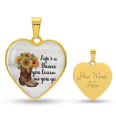 #ad Life#x27;s a Dance You Learn as You Go Sunflower Cowboy Boots Motivational Necklace $39.99