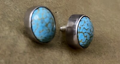 #ad Vintage 925 MEXICO Turquoise Oval Earrings $35.55
