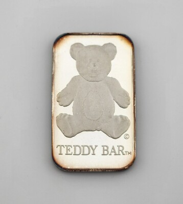 #ad 1988 Liberty Mint Teddy Bar 1oz .999 Vintage Silver Bar Cute Teddy Bear $147.95