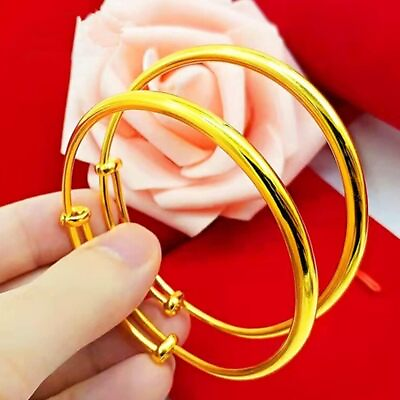 #ad 18k Gold Plated Noble Lady#x27;s Classical Diamond Cut Lucky Star Adjustable Bangle $11.39