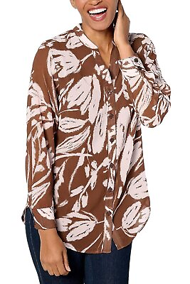 #ad Belle by Kim Gravel Second Wind Hi Low Button Front Blouse Coffee Bean $27.99